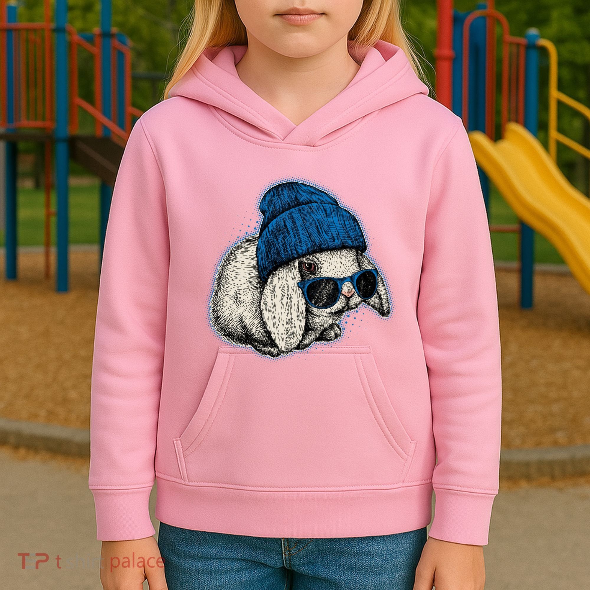 Cute Easter Cool Blue Bunny Rabbit Kids Hoodie