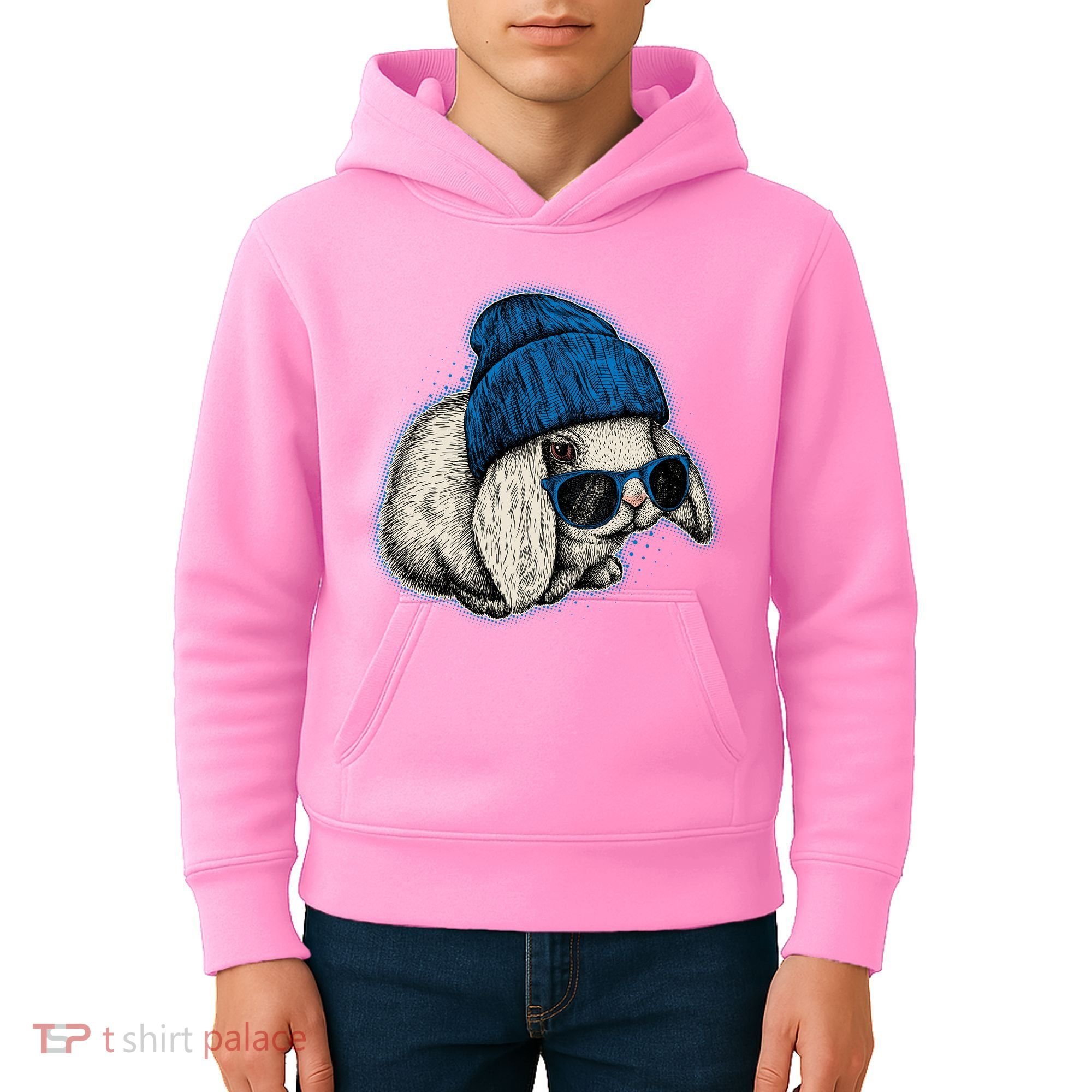 Cute Easter Cool Blue Bunny Rabbit Kids Hoodie