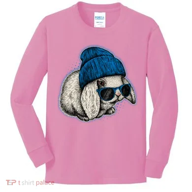 Cute Easter Cool Blue Bunny Rabbit Kids Long Sleeve Shirt