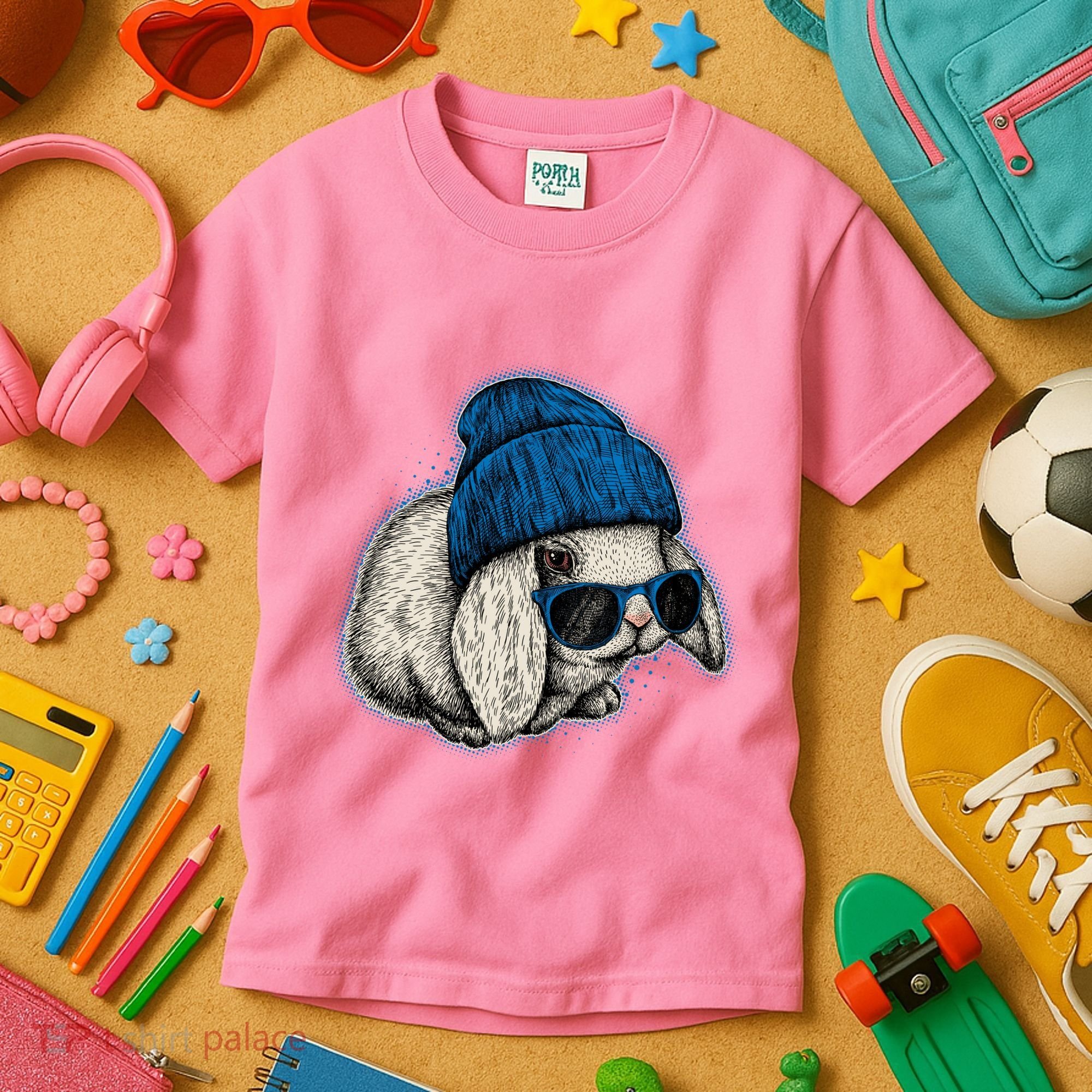 Cute Easter Cool Blue Bunny Rabbit Kids T-Shirt