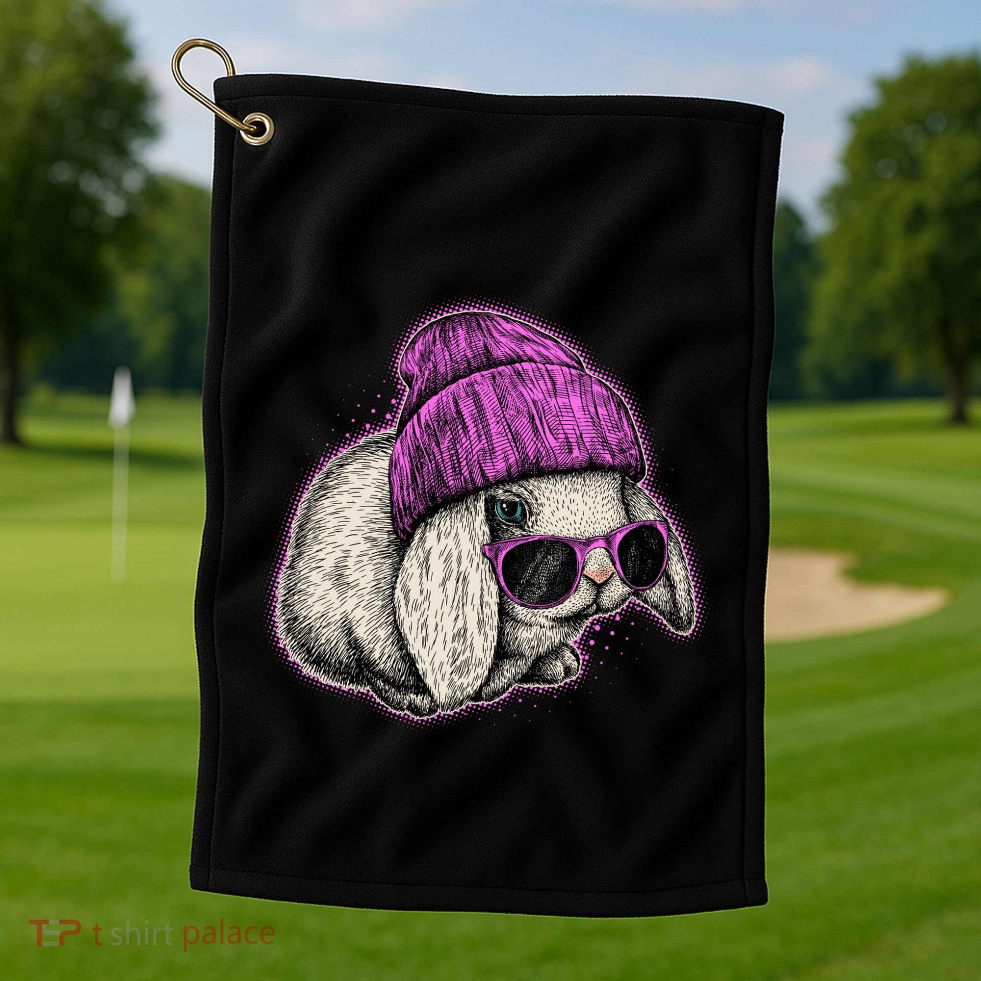 Cute Easter Cool Pink Bunny Rabbit Golf Towel