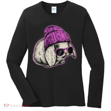 Cute Easter Cool Pink Bunny Rabbit Women's Long Sleeve Shirt