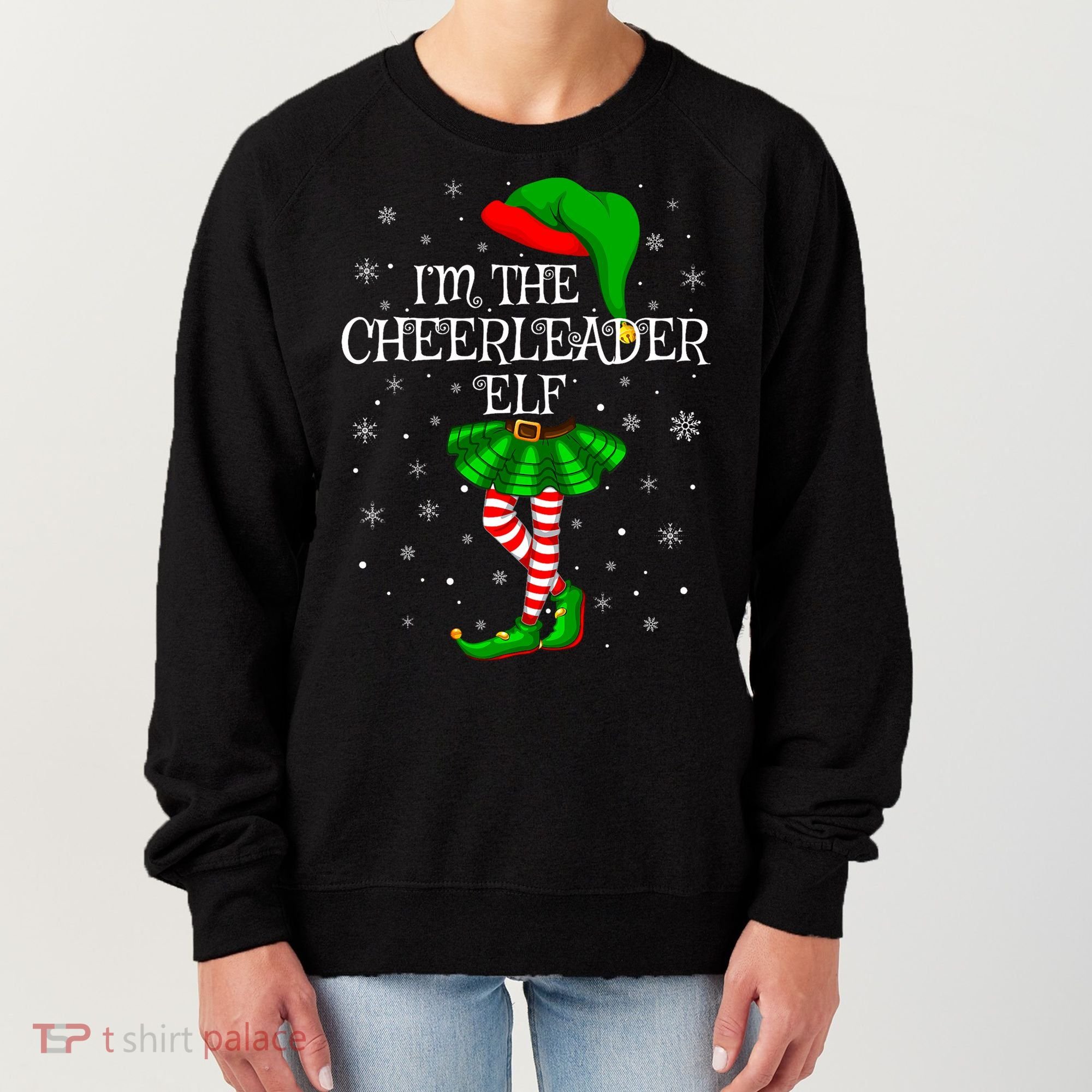 Cheerleader Elf Christmas Matching Family Elf Women's Sweatshirt