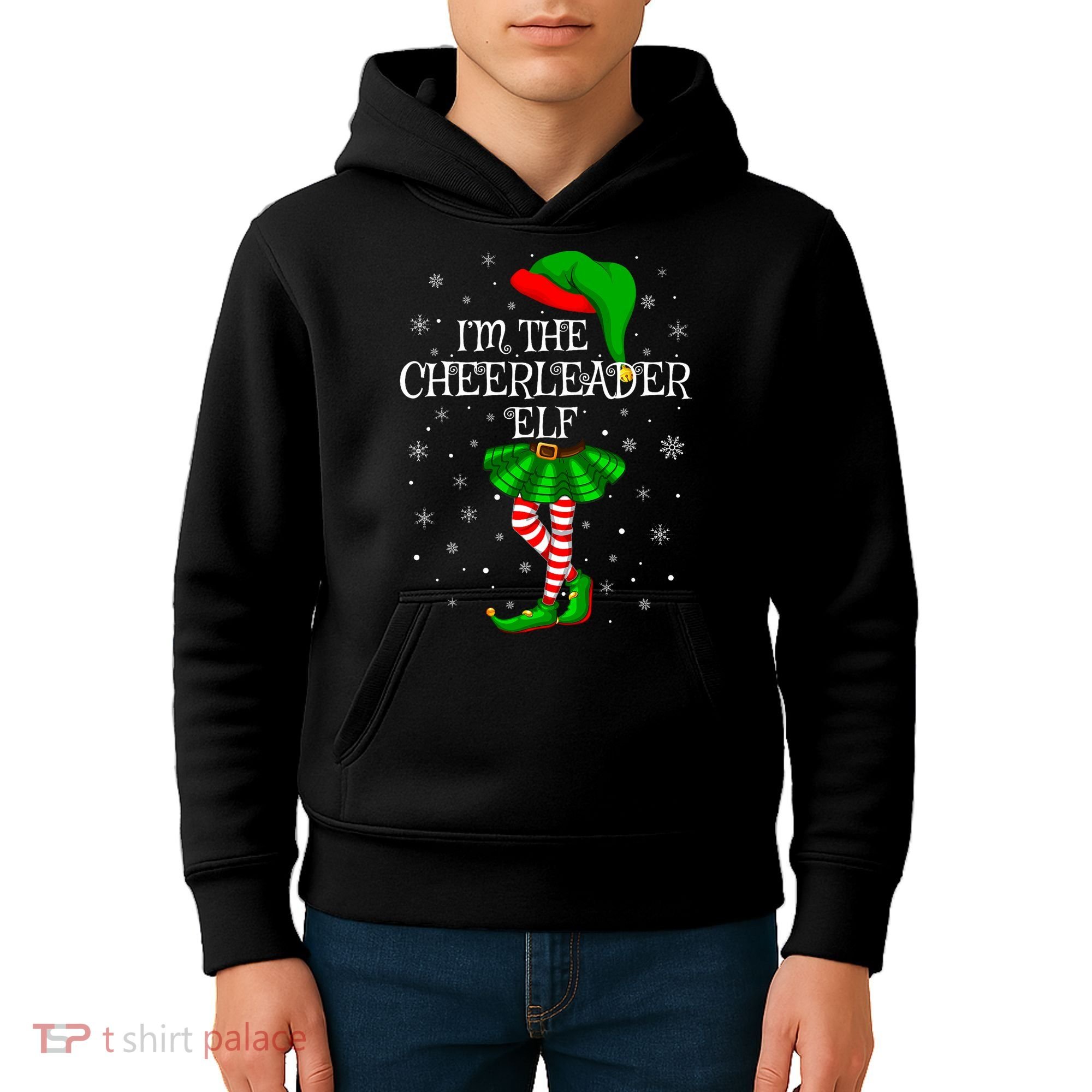 Cheerleader Elf Christmas Matching Family Elf Kids Hoodie