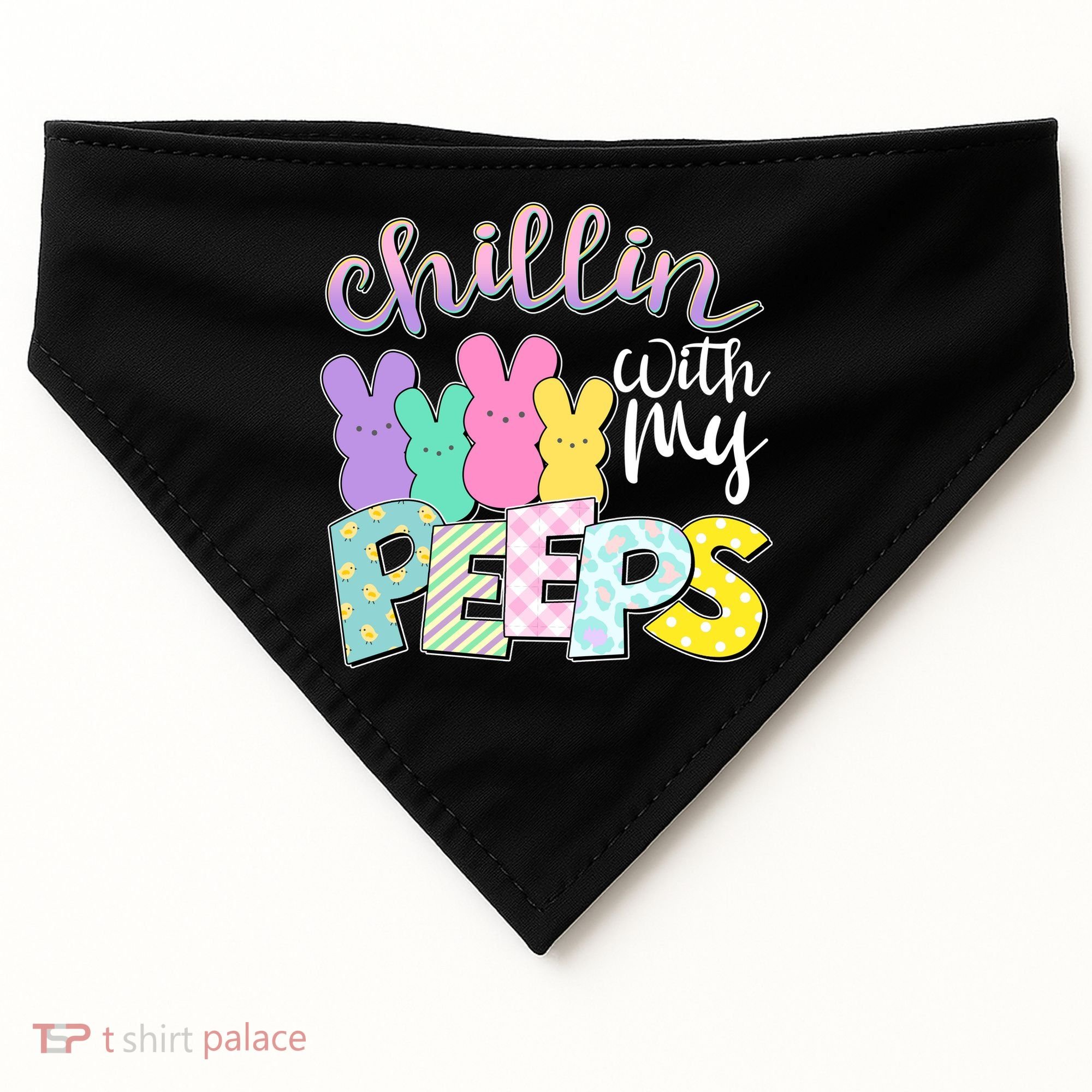 Cute Easter Chillin With My Peeps Candy Bunnies USA-Made Doggie Bandana