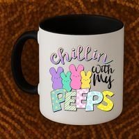 Cute Easter Chillin With My Peeps Candy Bunnies Coffee Mug thumb 2