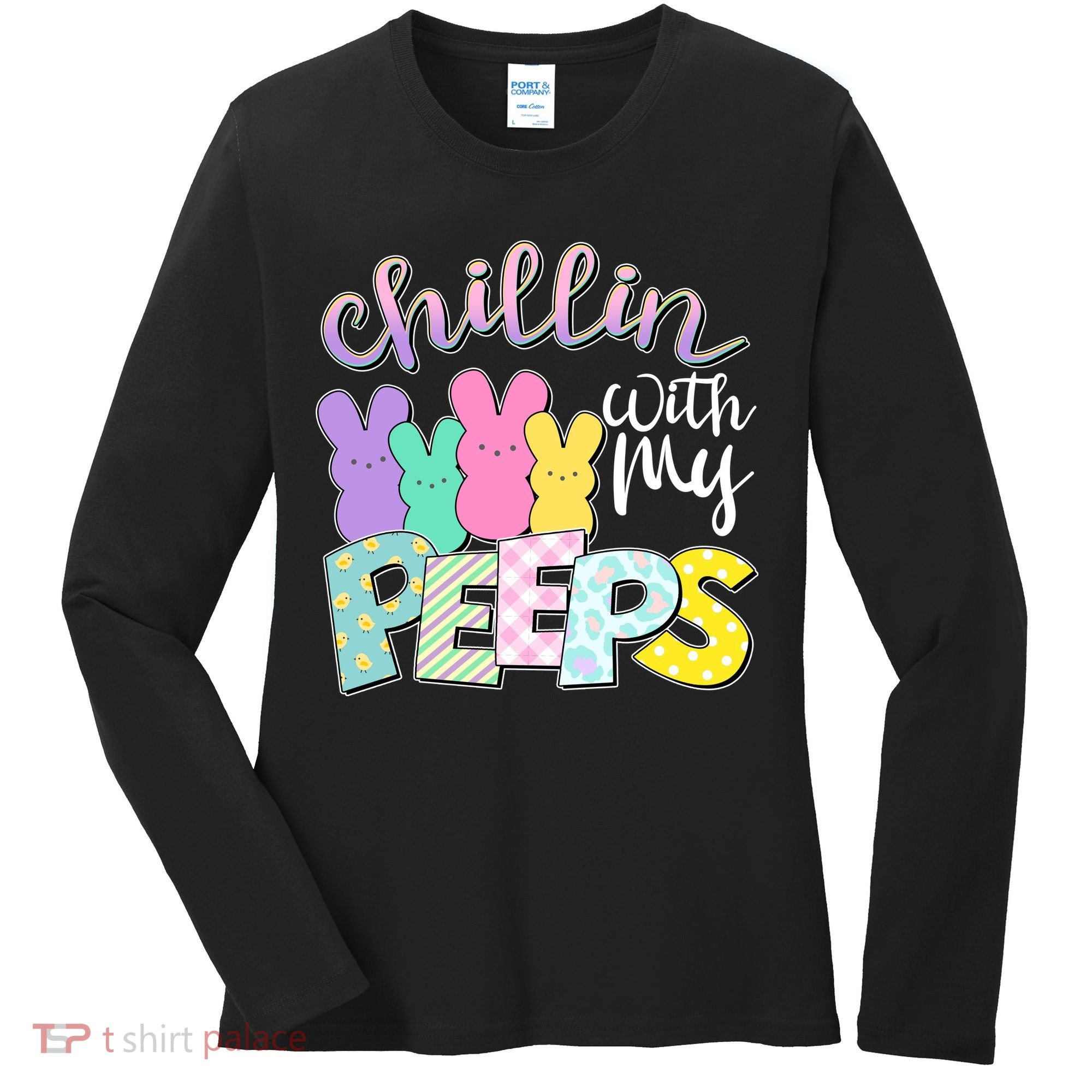 Cute Easter Chillin With My Peeps Candy Bunnies Women's Long Sleeve Shirt