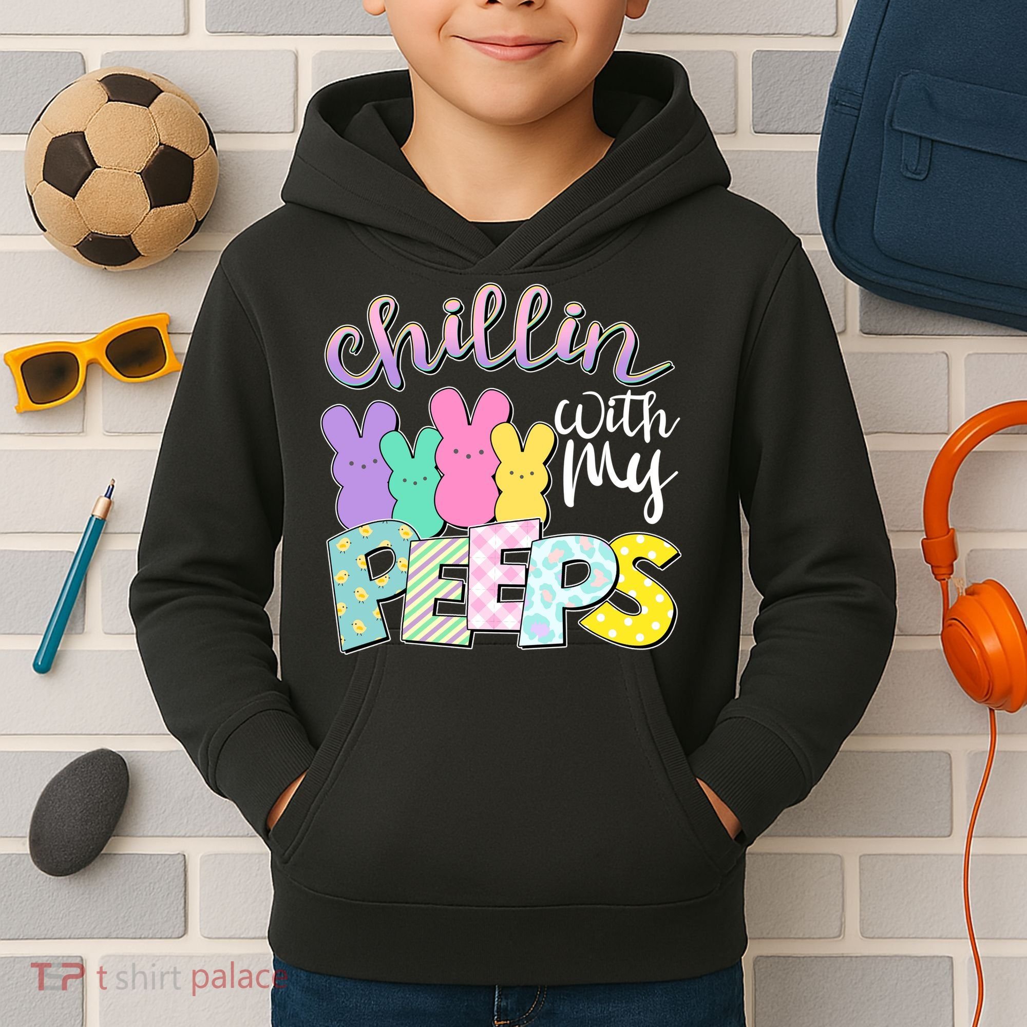 Cute Easter Chillin With My Peeps Candy Bunnies Kids Hoodie