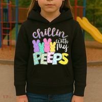 Cute Easter Chillin With My Peeps Candy Bunnies Kids Hoodie thumb 3