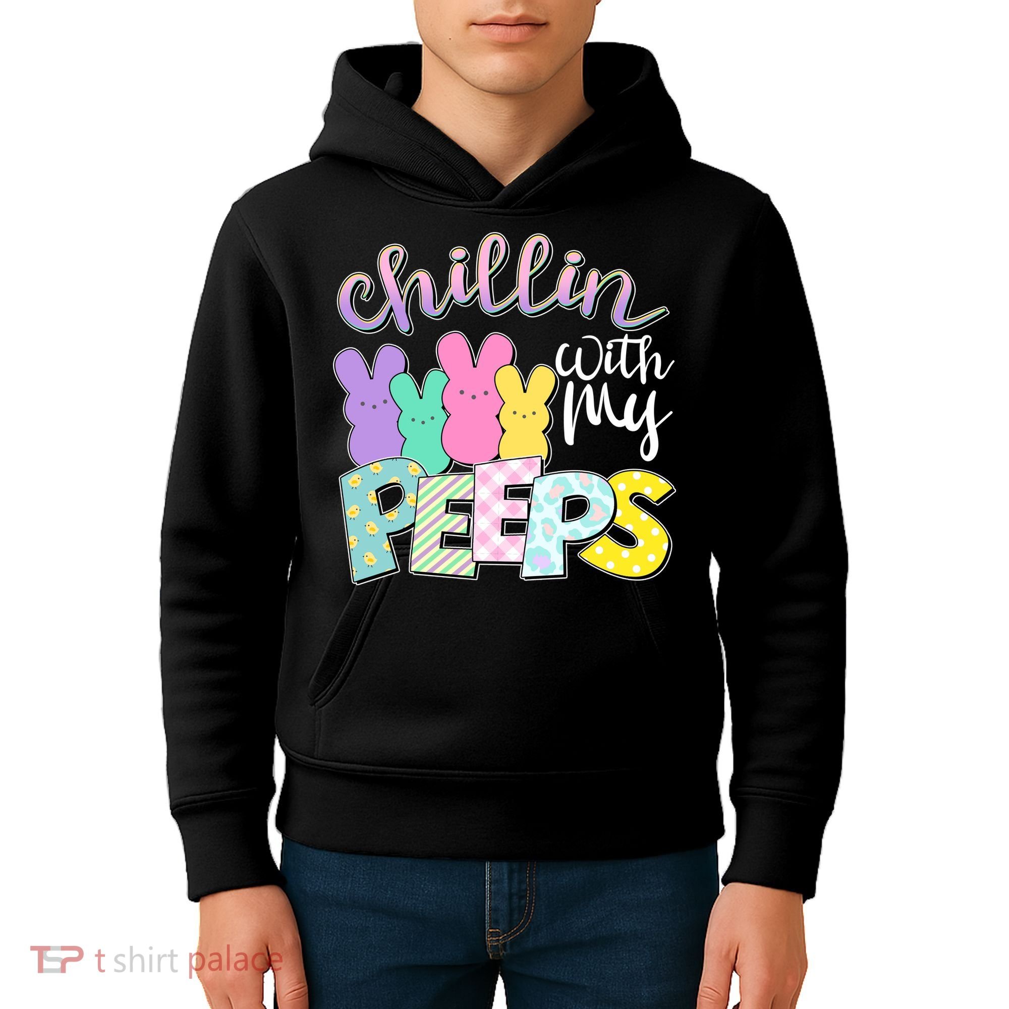 Cute Easter Chillin With My Peeps Candy Bunnies Kids Hoodie
