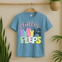 Cute Easter Chillin With My Peeps Candy Bunnies T-Shirt thumb 2