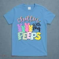 Cute Easter Chillin With My Peeps Candy Bunnies T-Shirt thumb 4