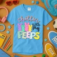 Cute Easter Chillin With My Peeps Candy Bunnies Kids T-Shirt thumb 3