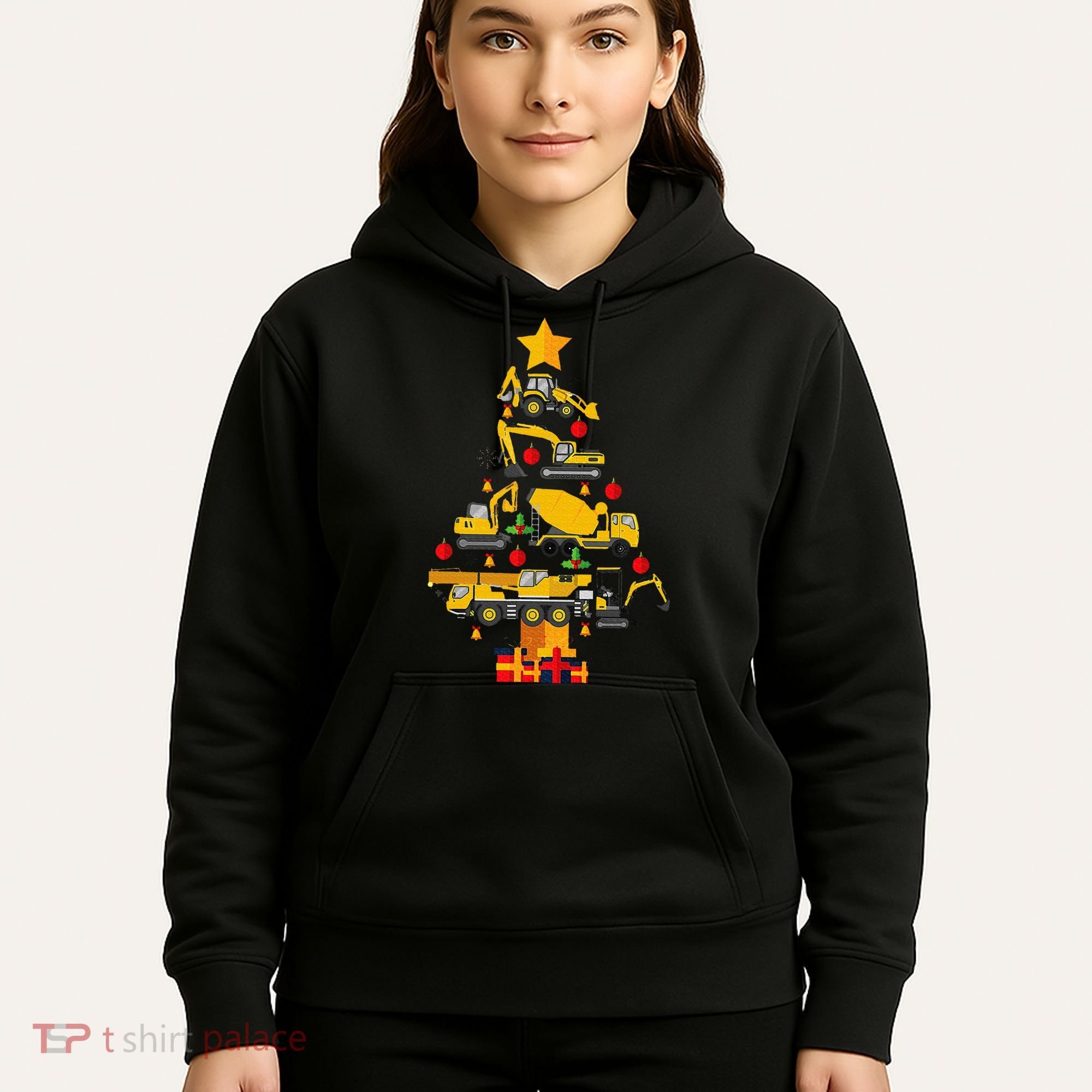 Construction Excavator Christmas Tree Hoodie