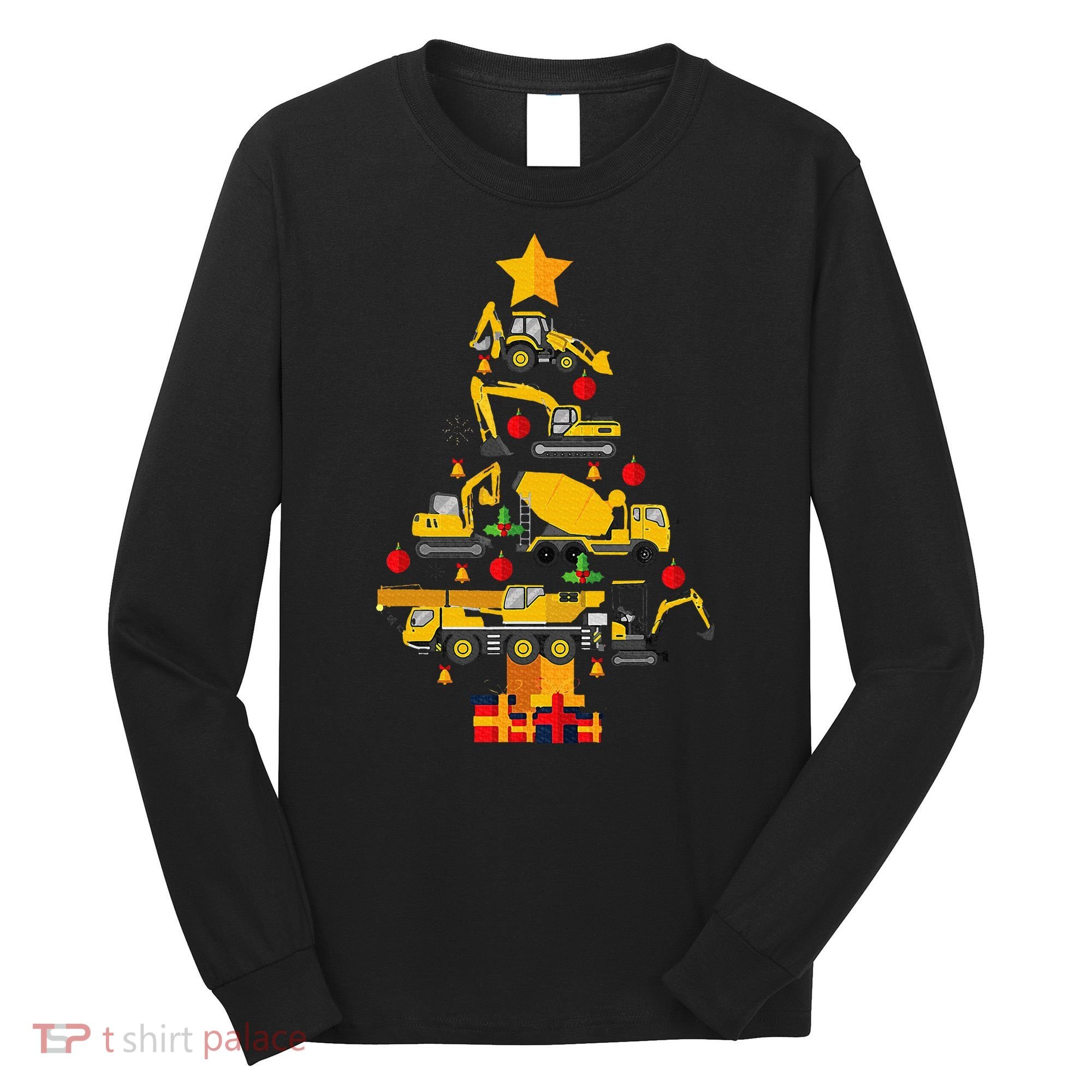 Construction Excavator Christmas Tree Long Sleeve Shirt