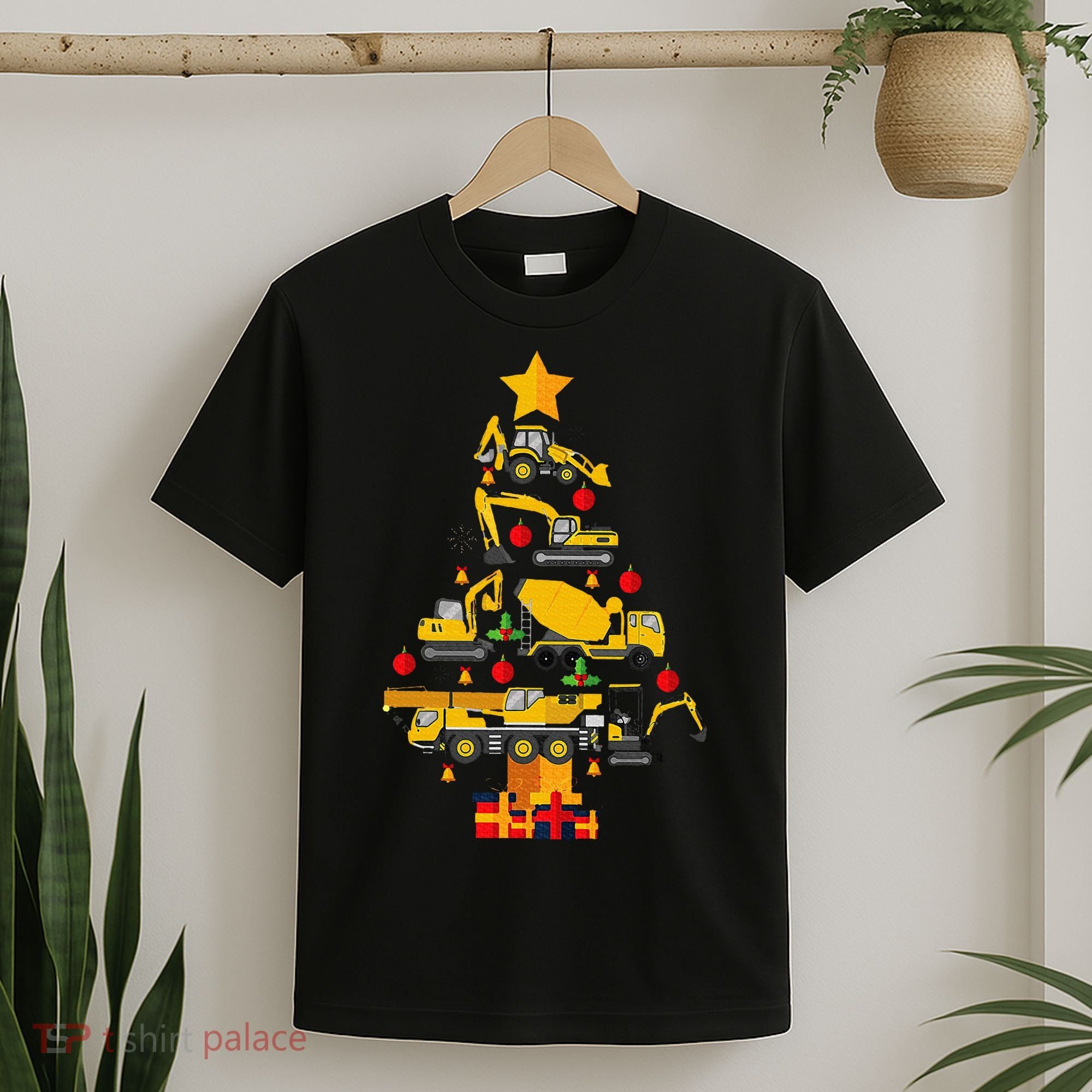 Construction Excavator Christmas Tree T-Shirt