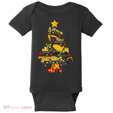 Construction Excavator Christmas Tree Baby Bodysuit