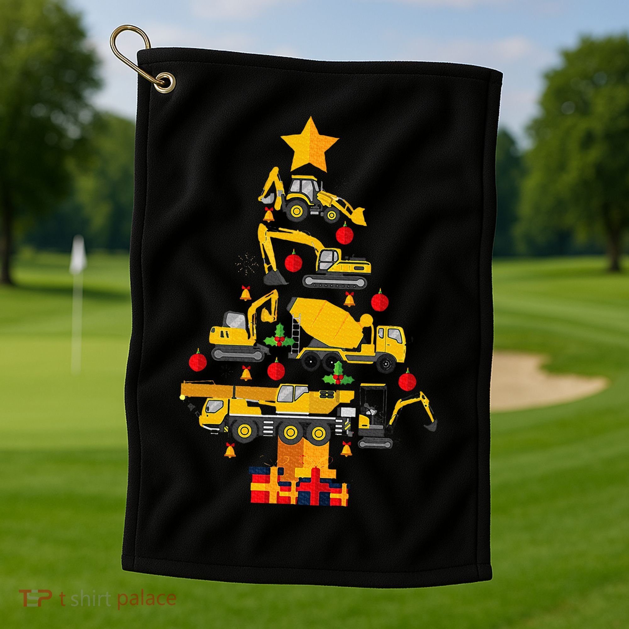Construction Excavator Christmas Tree Golf Towel