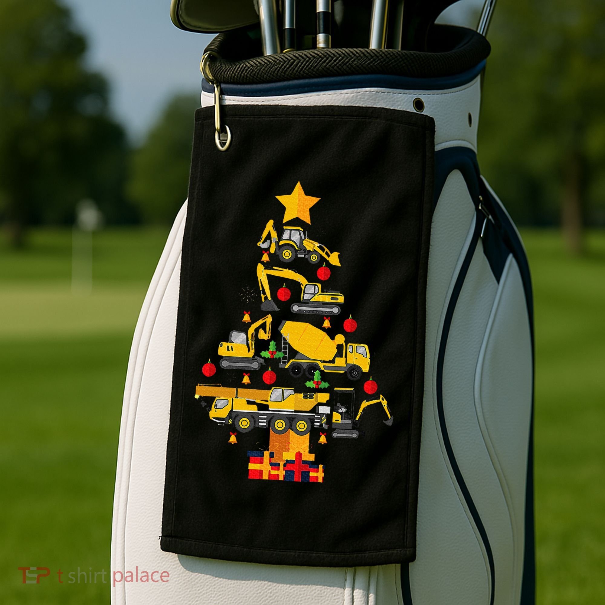 Construction Excavator Christmas Tree Golf Towel