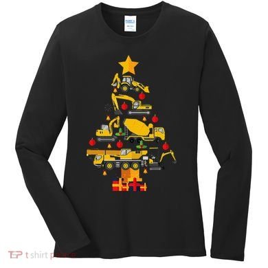Construction Excavator Christmas Tree Women's Long Sleeve Shirt