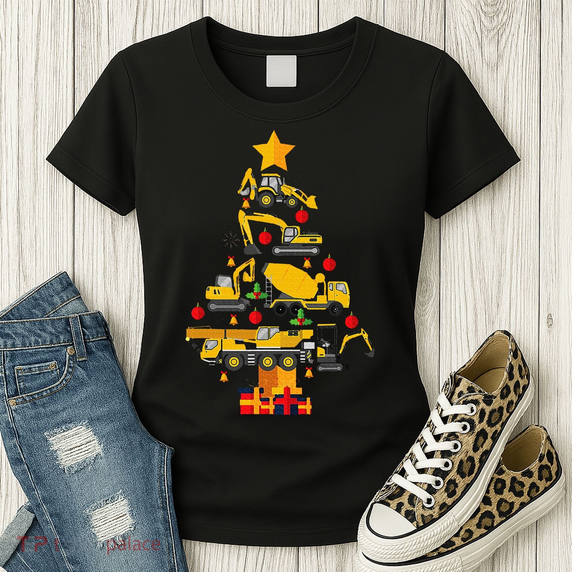Construction Excavator Christmas Tree Women's T-Shirt