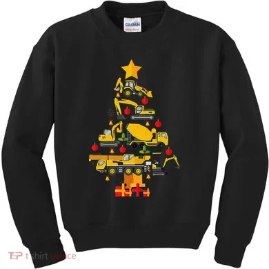 Construction Excavator Christmas Tree Kids Sweatshirt