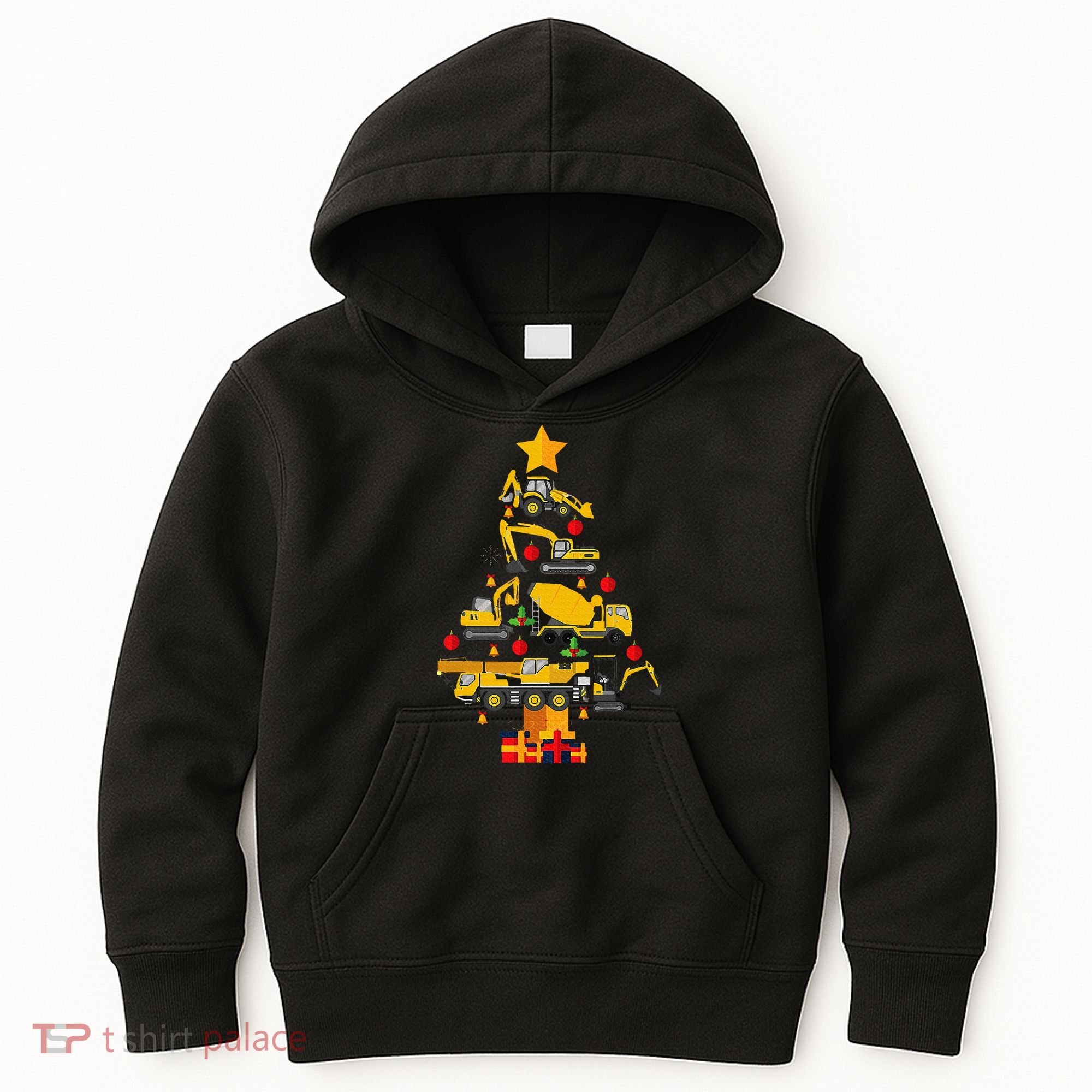 Construction Excavator Christmas Tree Kids Hoodie