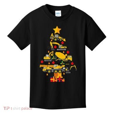 Construction Excavator Christmas Tree Kids T-Shirt