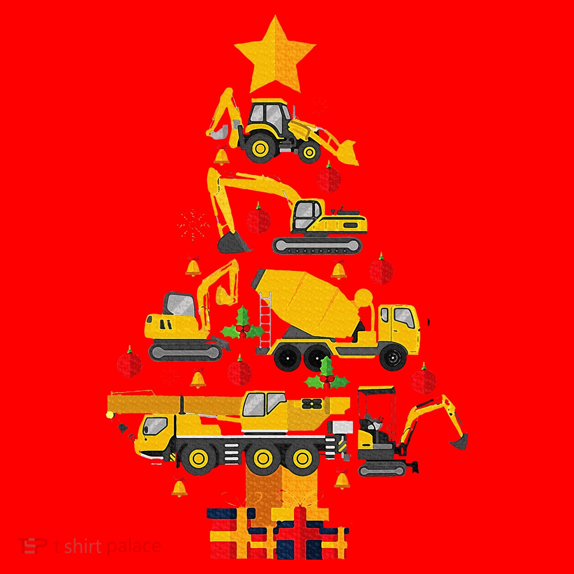 Construction Excavator Christmas Tree Santa Hat