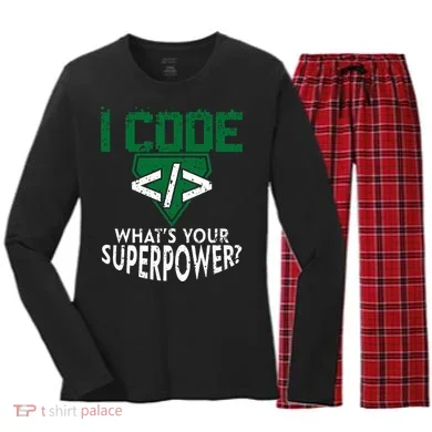 Computer Engineer Coding I Code Superpower Women's Long Sleeve Flannel Pajama Set