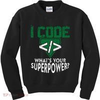 Computer Engineer Coding I Code Superpower Kids Sweatshirt thumb 0