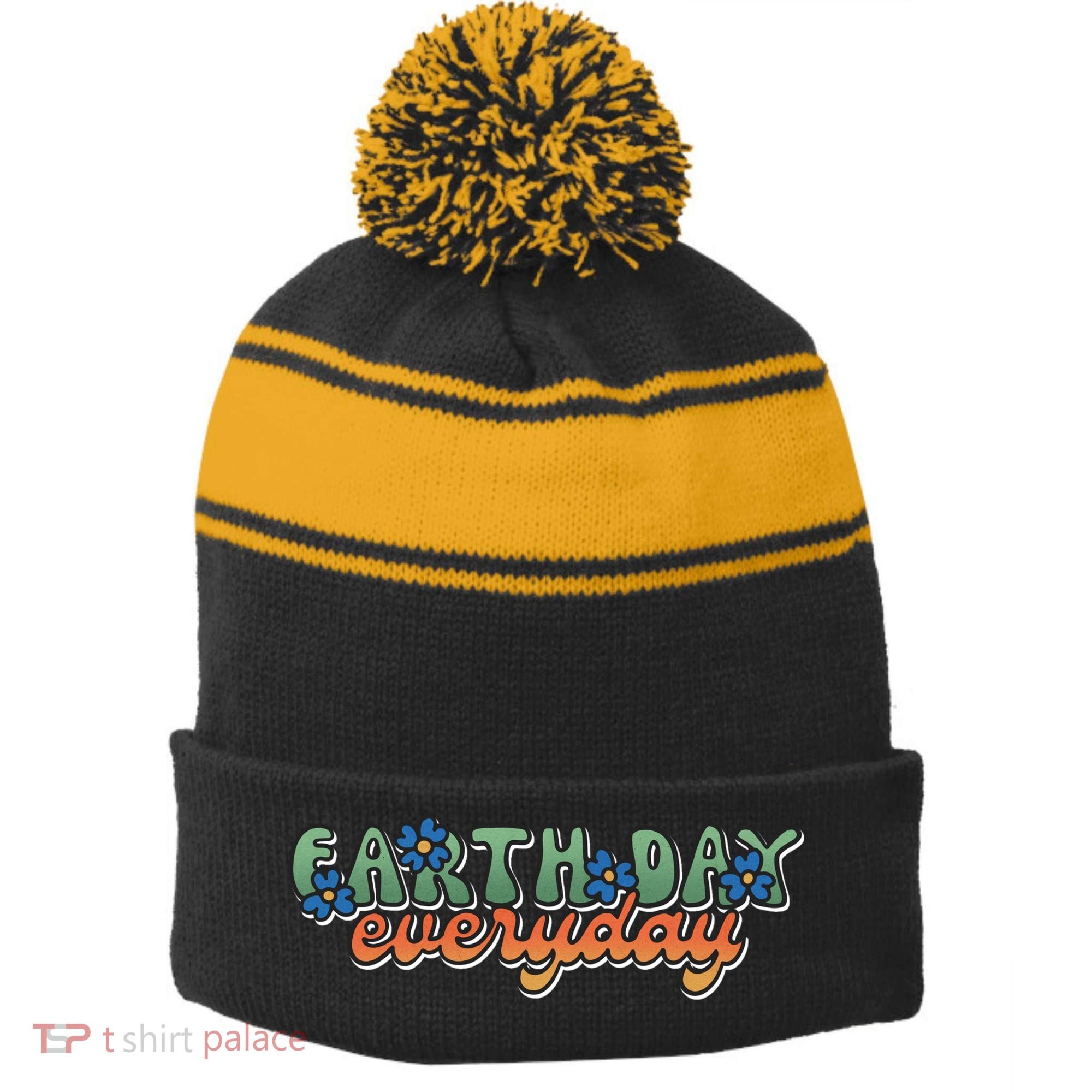 Cute Earth Day Everyday Retro Stripe Pom Pom Beanie