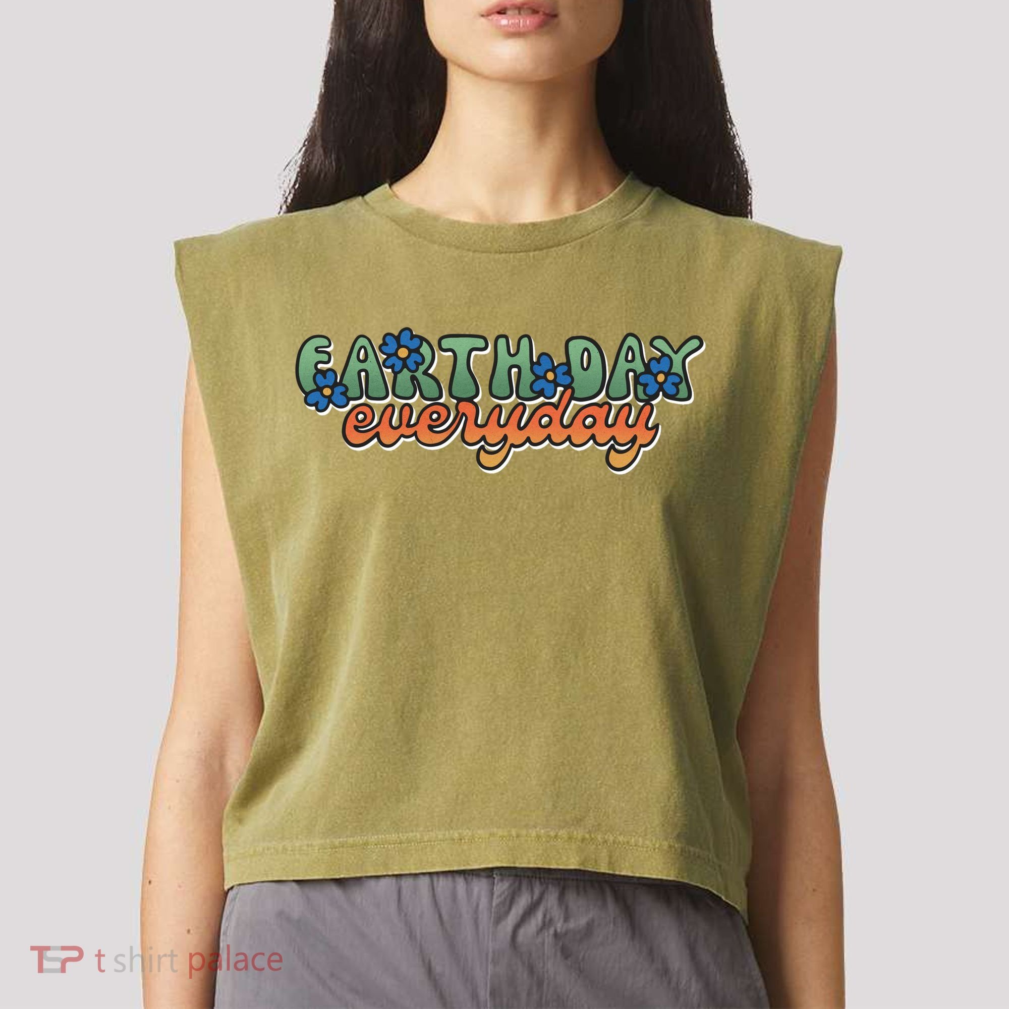 Cute Earth Day Everyday Retro Garment-Dyed Women's Muscle Tee