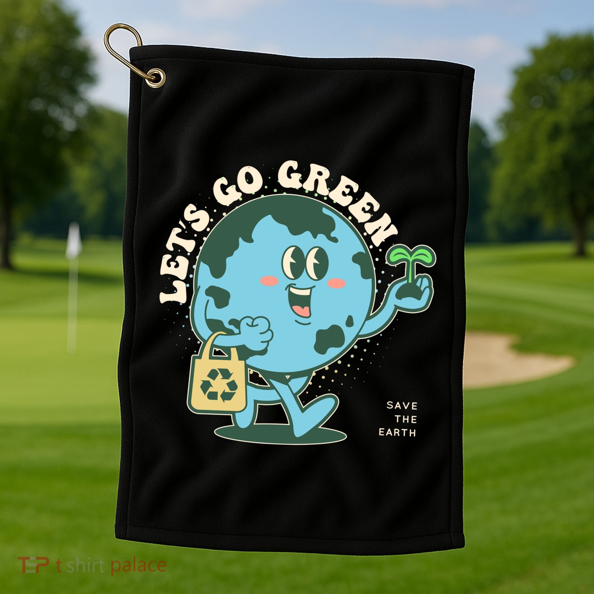 Cute Earth Day Lets Go Green Save The Earth Golf Towel