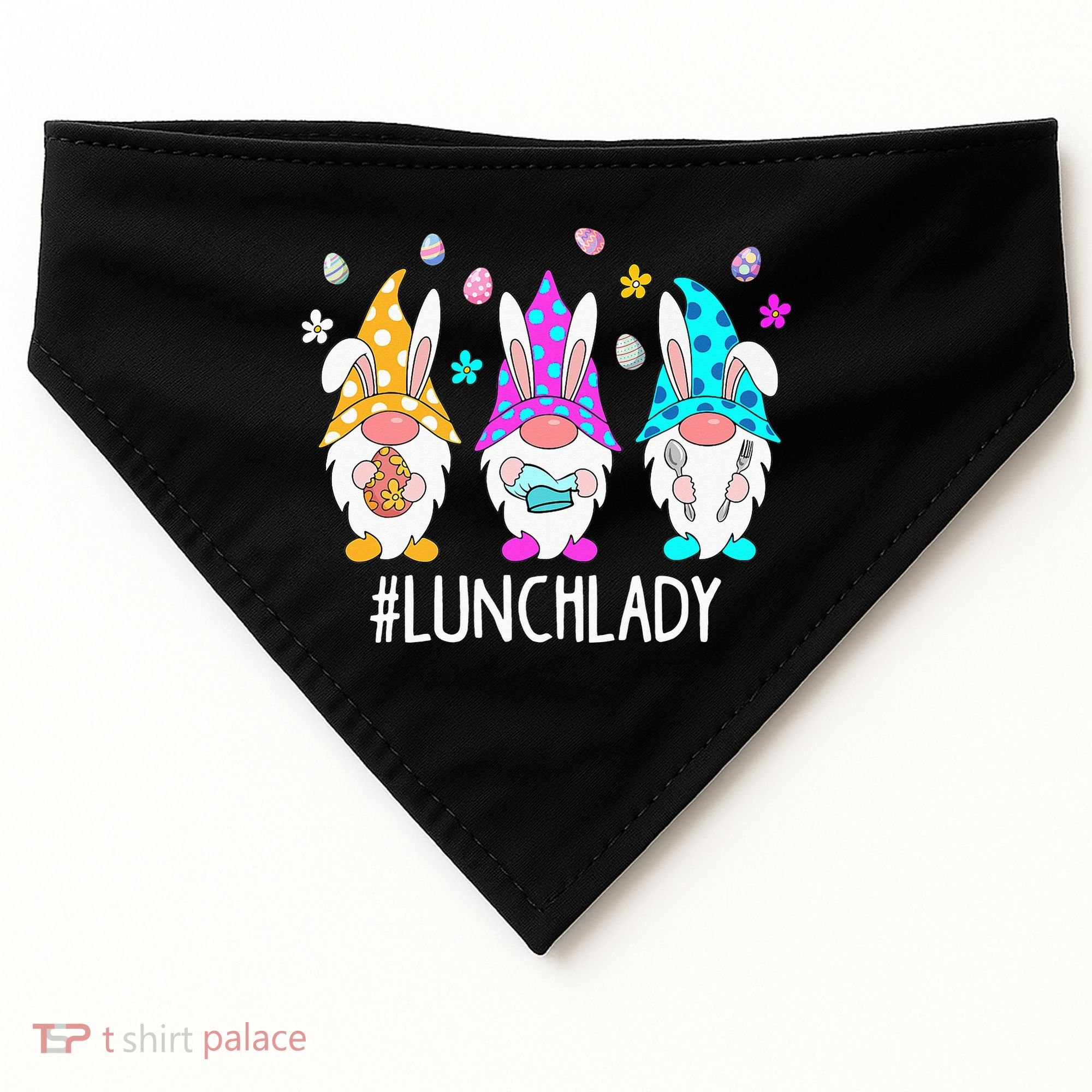 Cute Easter Day Gnome Love Lunch Lady  Matching USA-Made Doggie Bandana