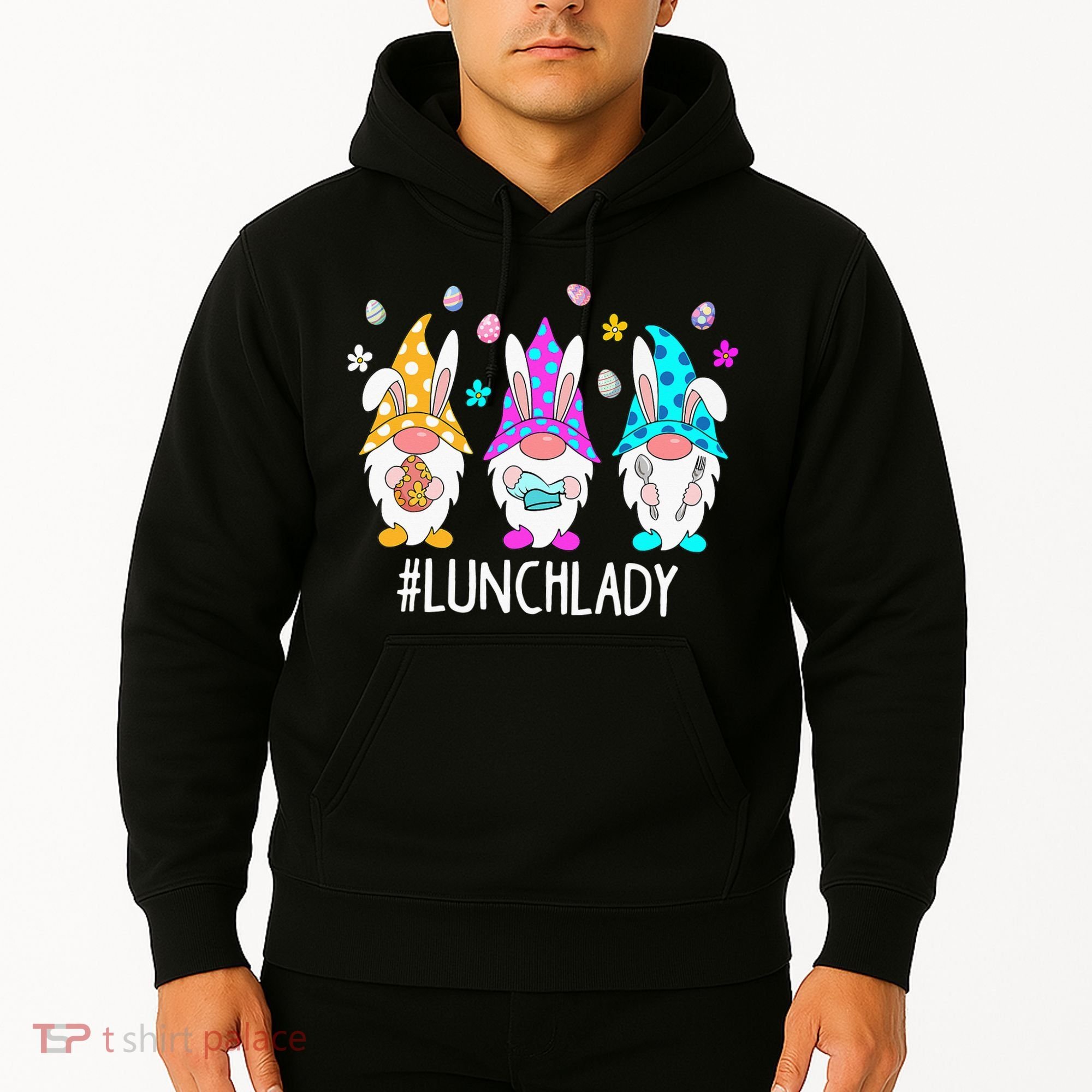 Cute Easter Day Gnome Love Lunch Lady  Matching Hoodie