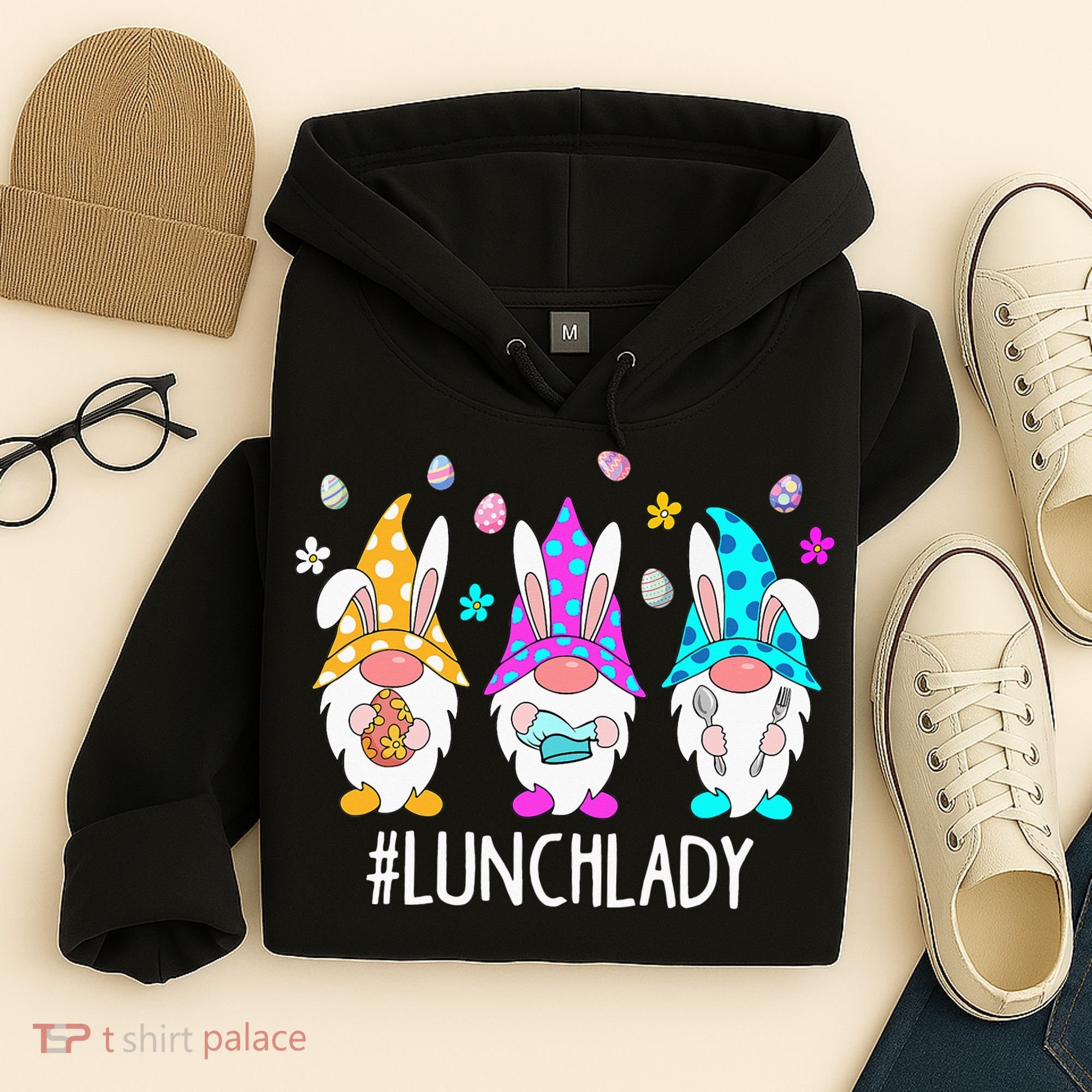 Cute Easter Day Gnome Love Lunch Lady  Matching Hoodie