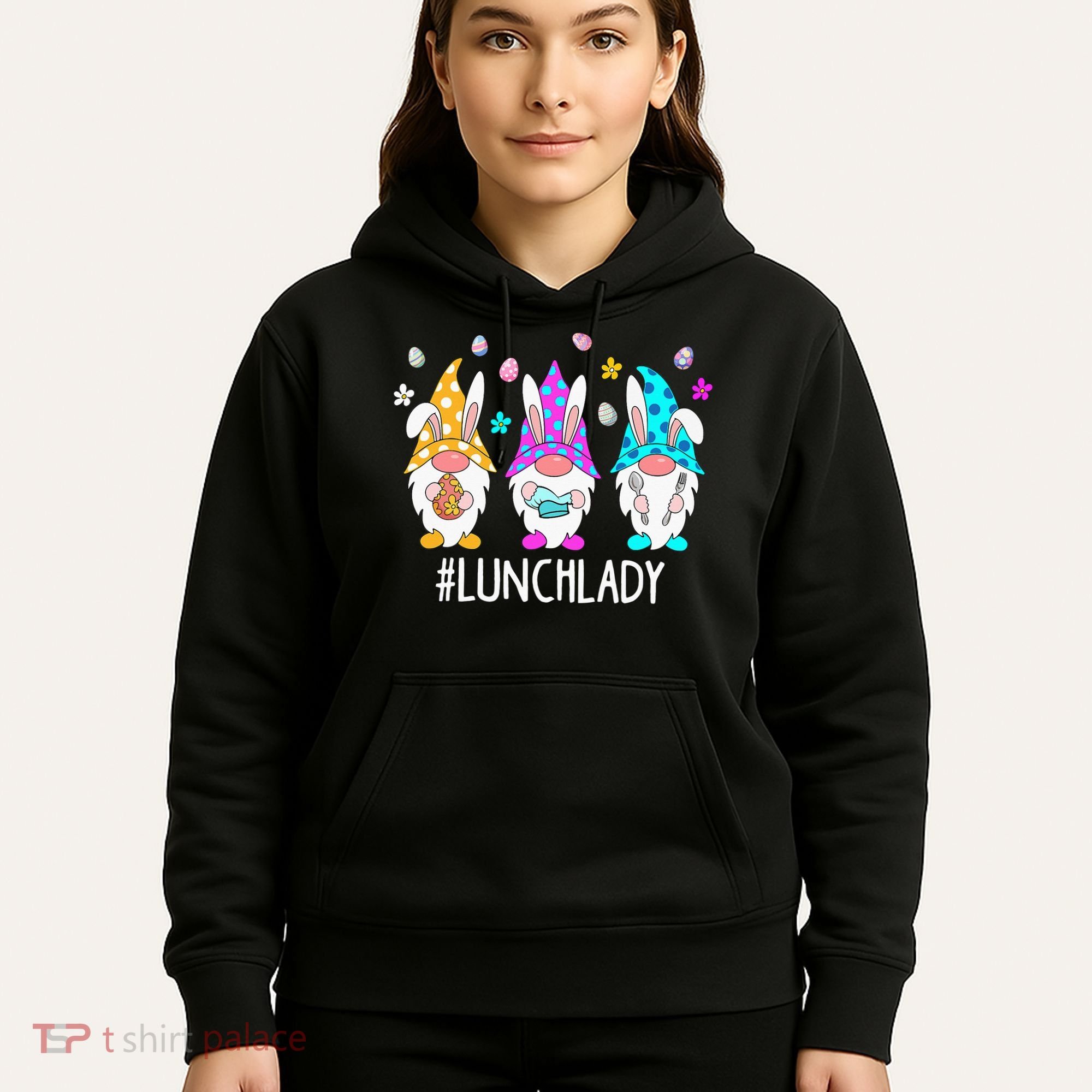 Cute Easter Day Gnome Love Lunch Lady  Matching Hoodie