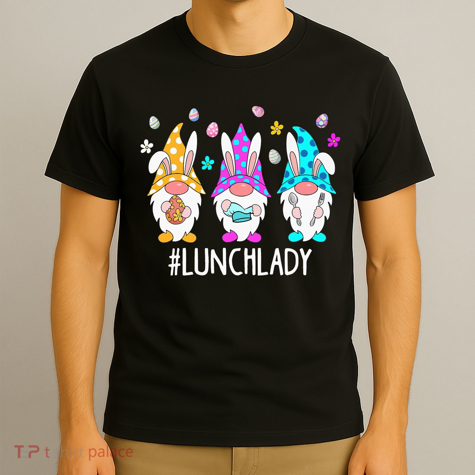 Cute Easter Day Gnome Love Lunch Lady  Matching T-Shirt