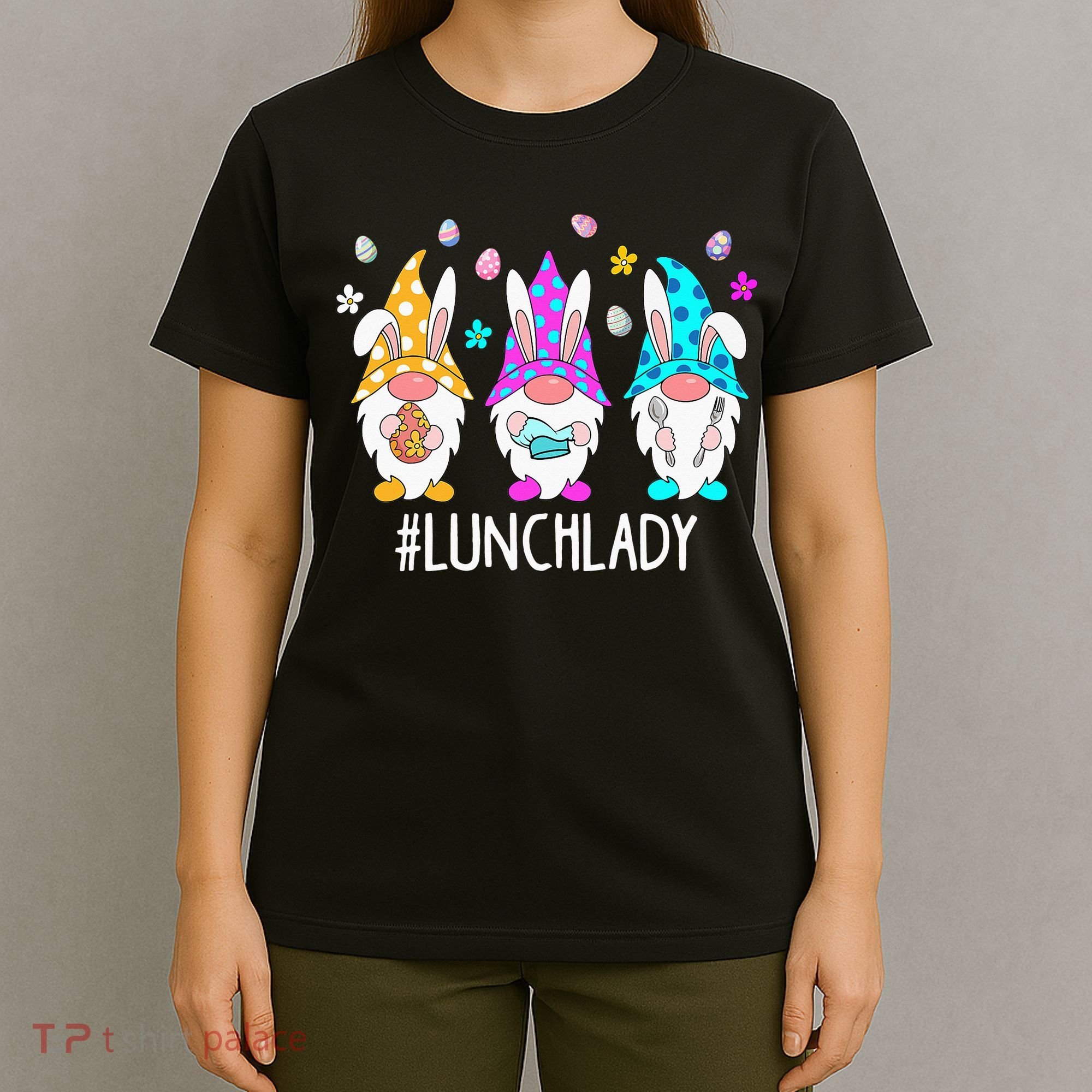 Cute Easter Day Gnome Love Lunch Lady  Matching T-Shirt