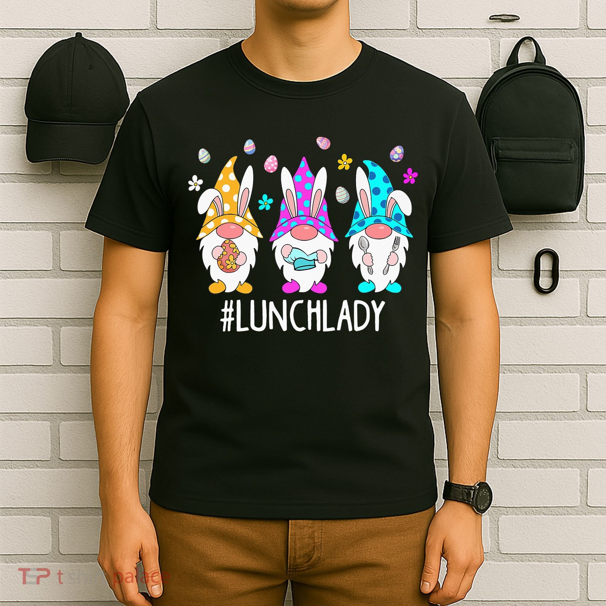 Cute Easter Day Gnome Love Lunch Lady  Matching T-Shirt