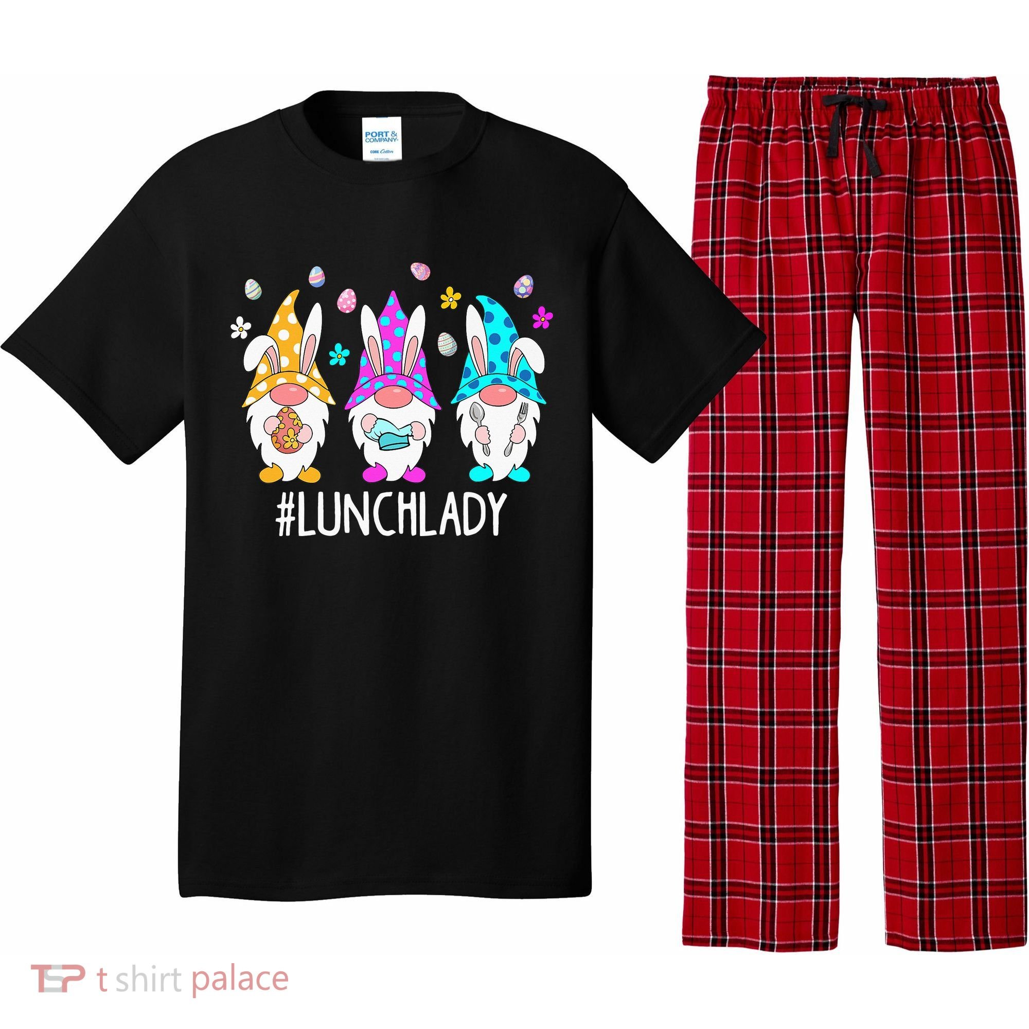 Cute Easter Day Gnome Love Lunch Lady  Matching Pajama Set