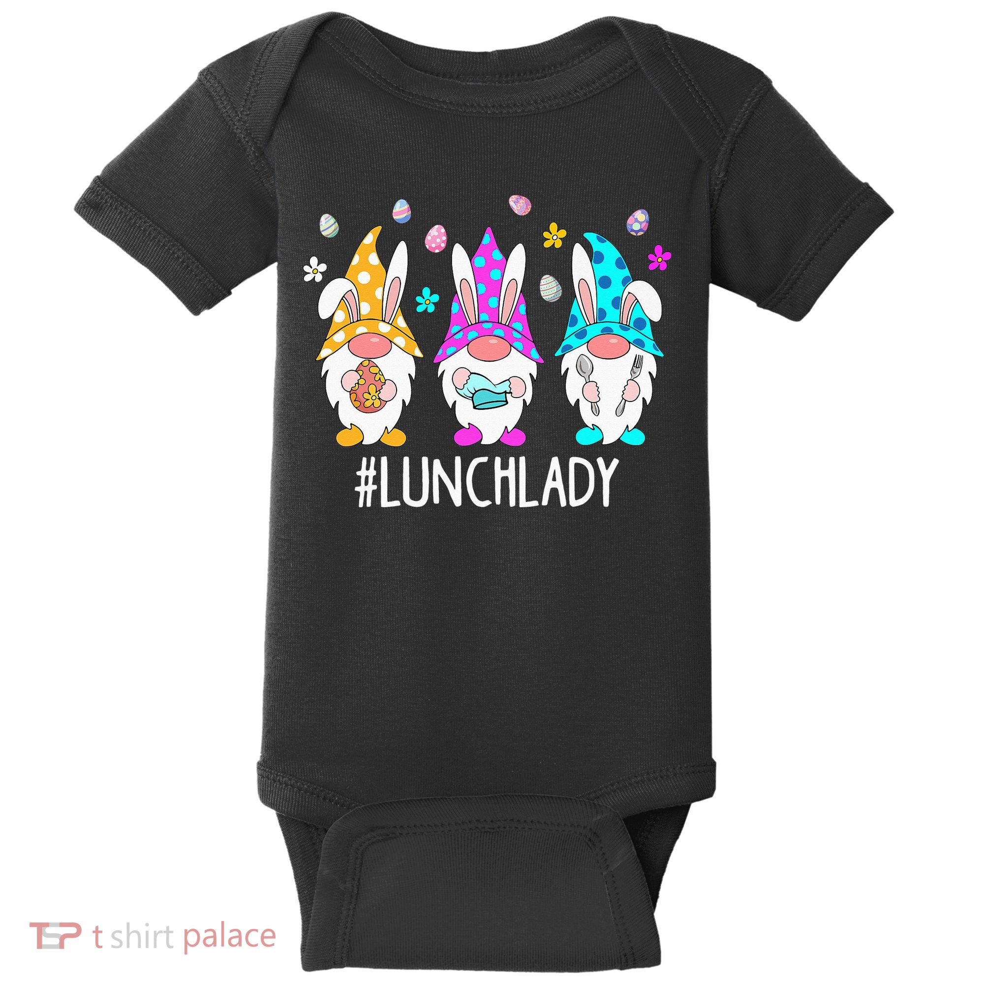 Cute Easter Day Gnome Love Lunch Lady  Matching Baby Bodysuit