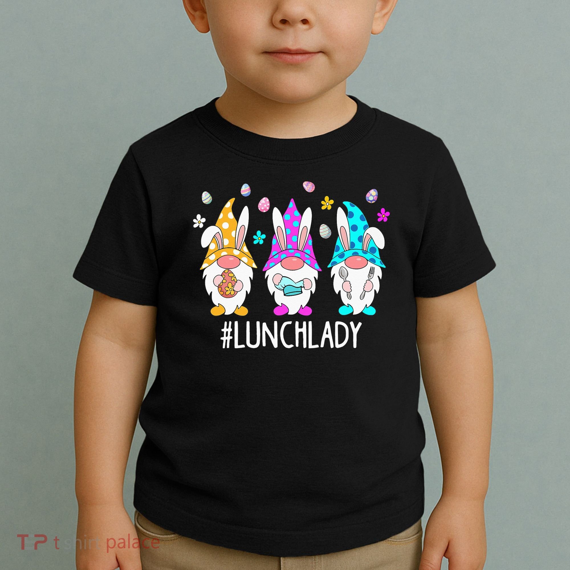 Cute Easter Day Gnome Love Lunch Lady  Matching Toddler T-Shirt