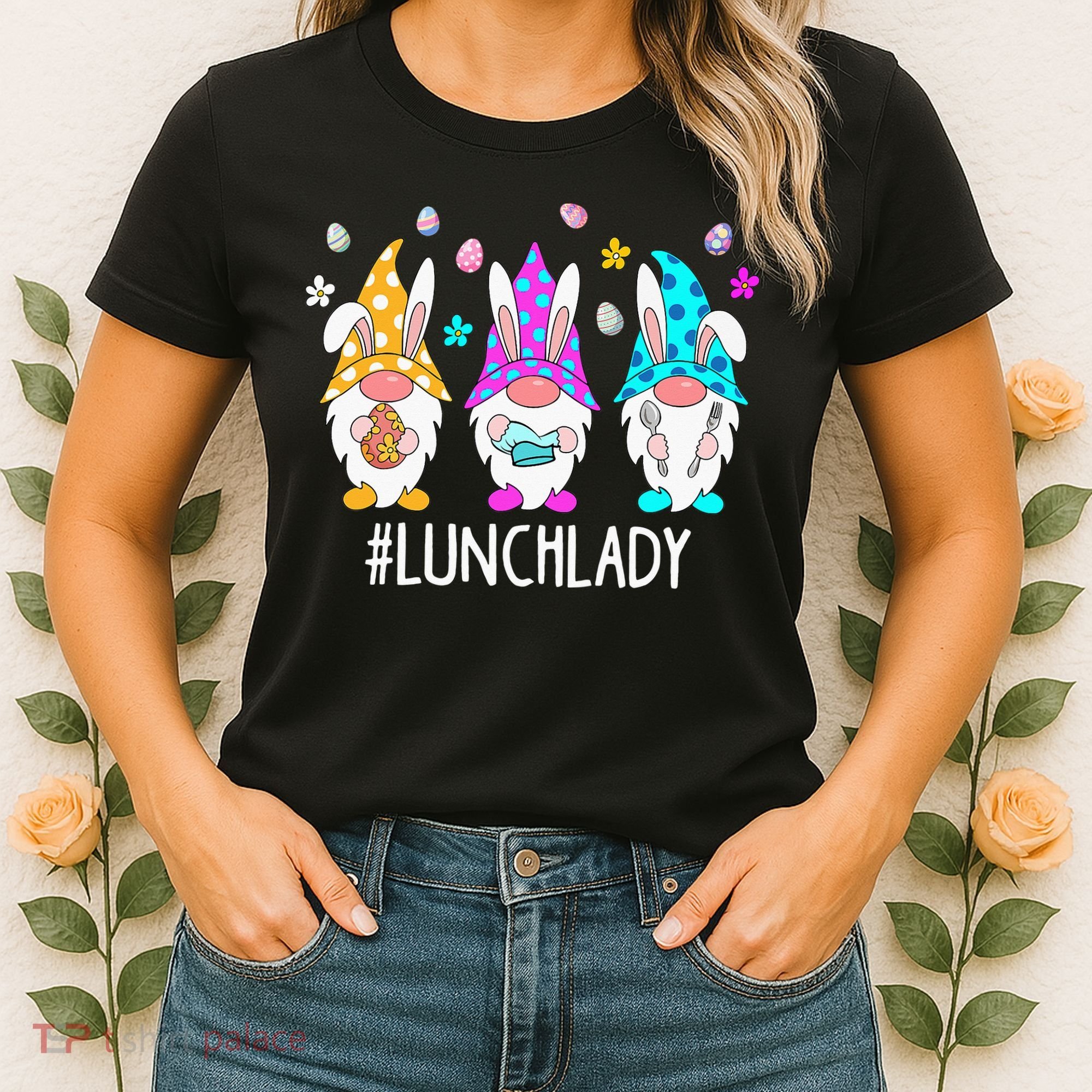 Cute Easter Day Gnome Love Lunch Lady  Matching Women's T-Shirt