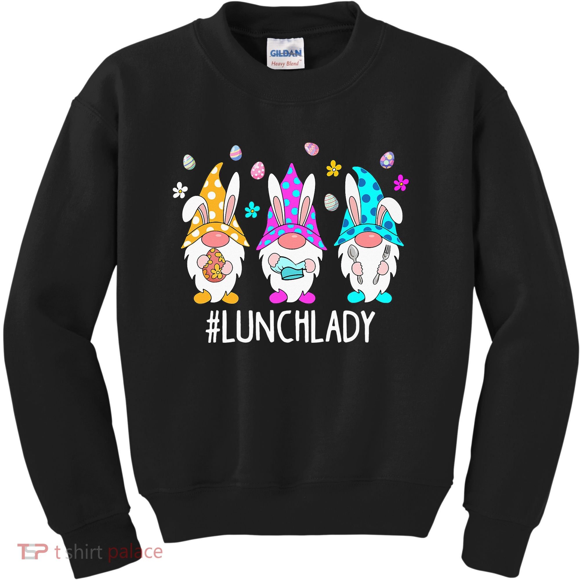 Cute Easter Day Gnome Love Lunch Lady  Matching Kids Sweatshirt