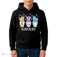 Cute Easter Day Gnome Love Lunch Lady  Matching Kids Hoodie thumb 4