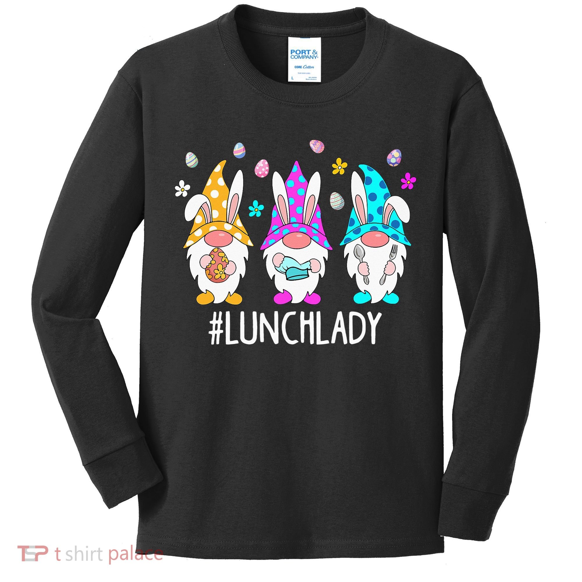 Cute Easter Day Gnome Love Lunch Lady  Matching Kids Long Sleeve Shirt