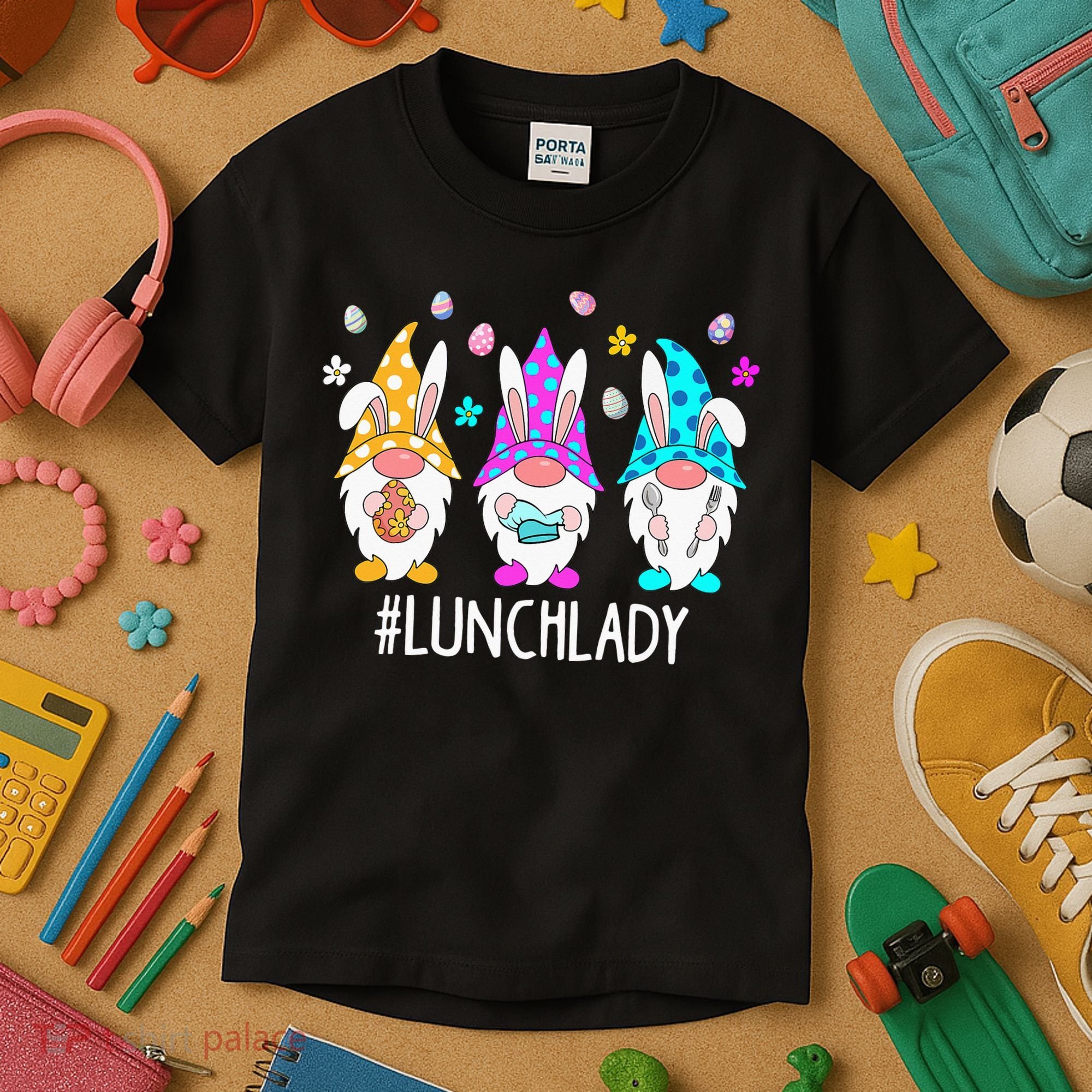 Cute Easter Day Gnome Love Lunch Lady  Matching Kids T-Shirt