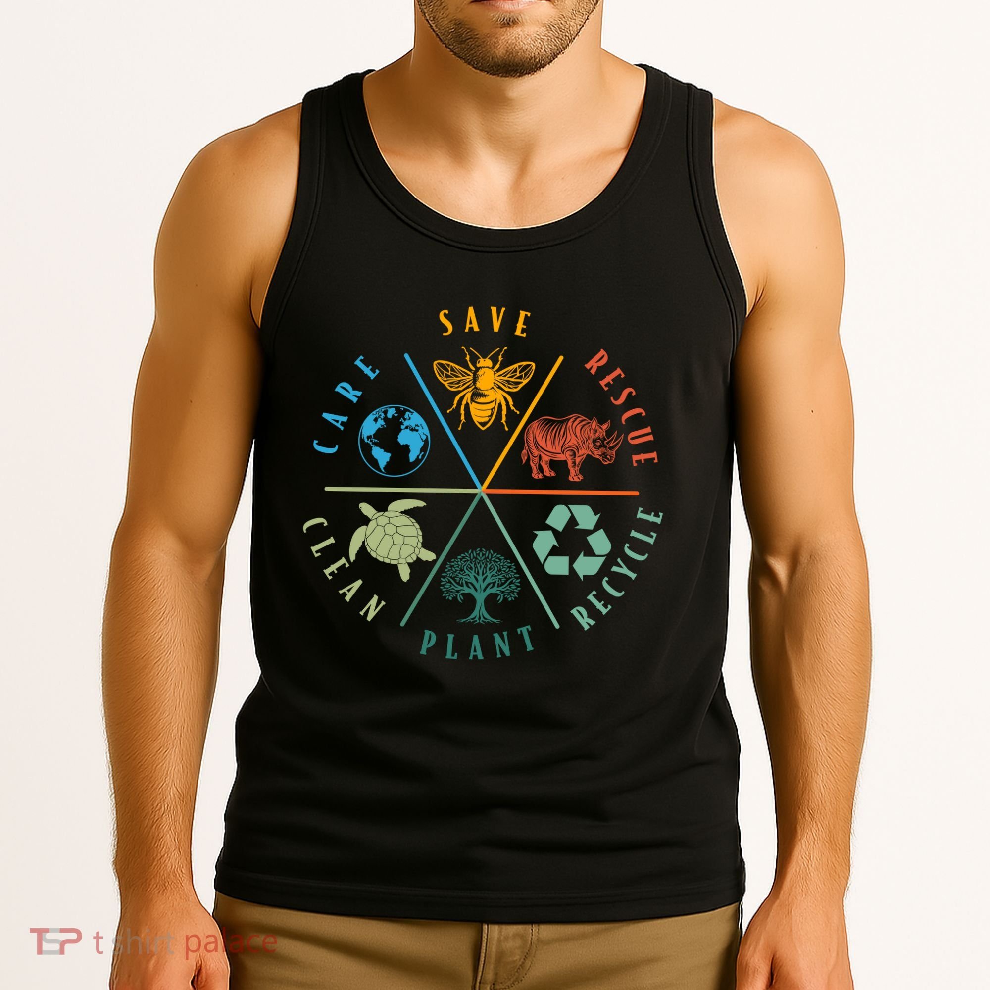 Celebrate Earth Day Save Rescue Recycle Plant Clean Care Tank Top